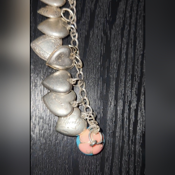 SOLD🔥💕Antique Victorian Sterling Silver 16 Puffy Heart Charm Bracelet Enamel - Picture 14 of 17